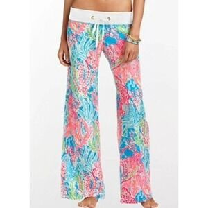 Lilly Pulitzer Beach Pant Linen Let 's Cha Cha Holy Grail Medium Wide Flare Leg